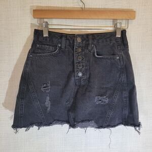 Free People We The Free Mini Skirt Women's Size 24 Black Distressed Button Fly